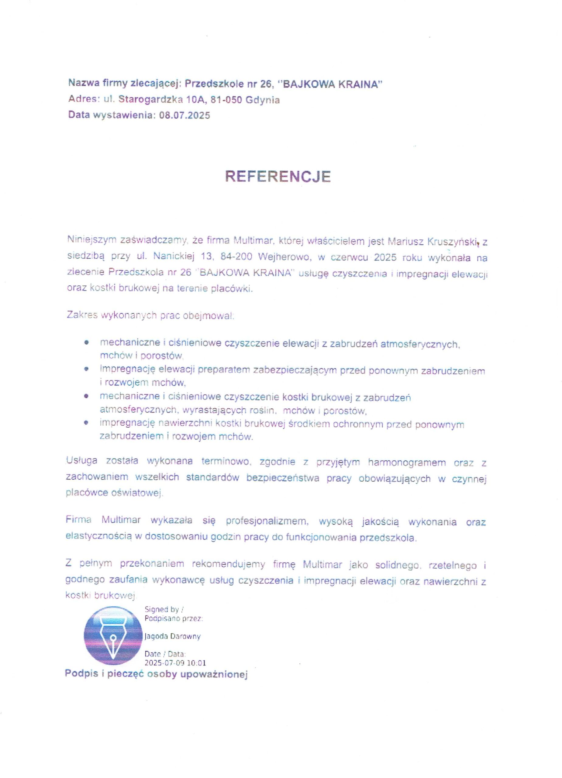 Referencje Gdynia Przedszkole